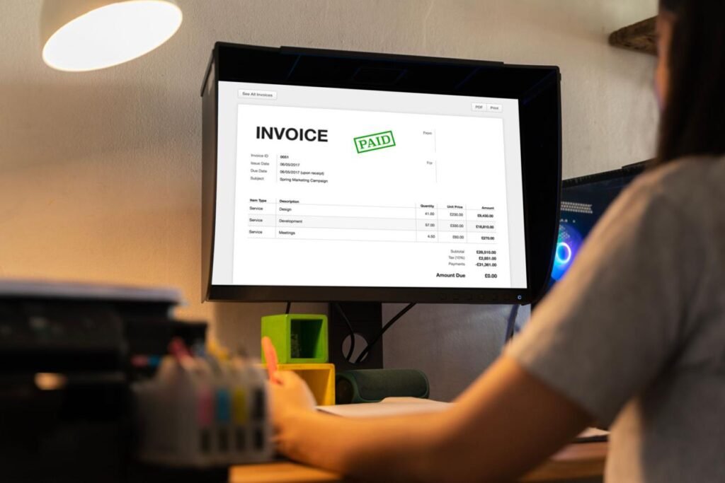 invoice on screen