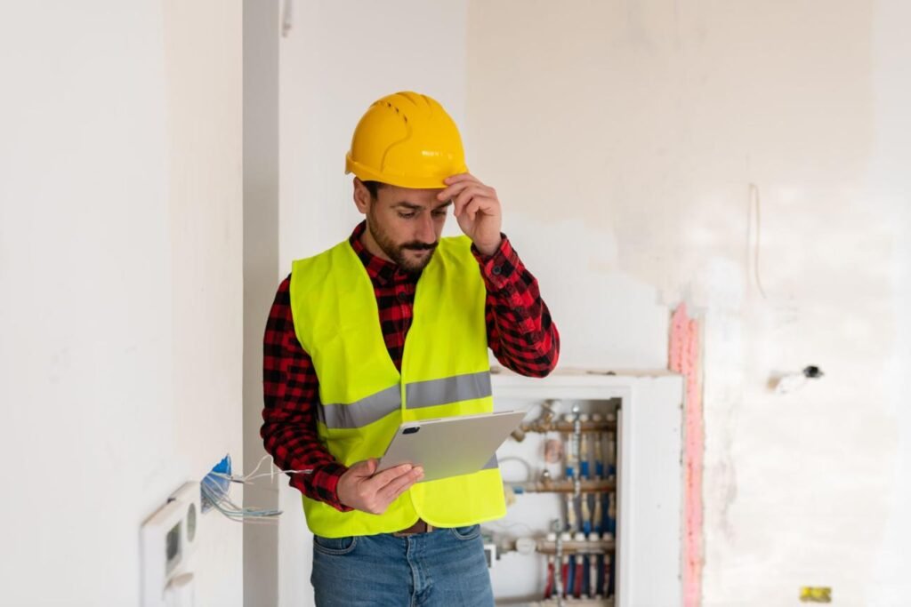 tradesman on tablet