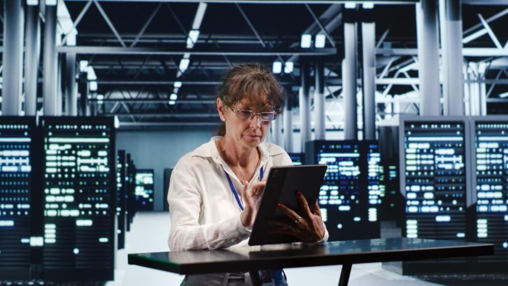 woman in data centre