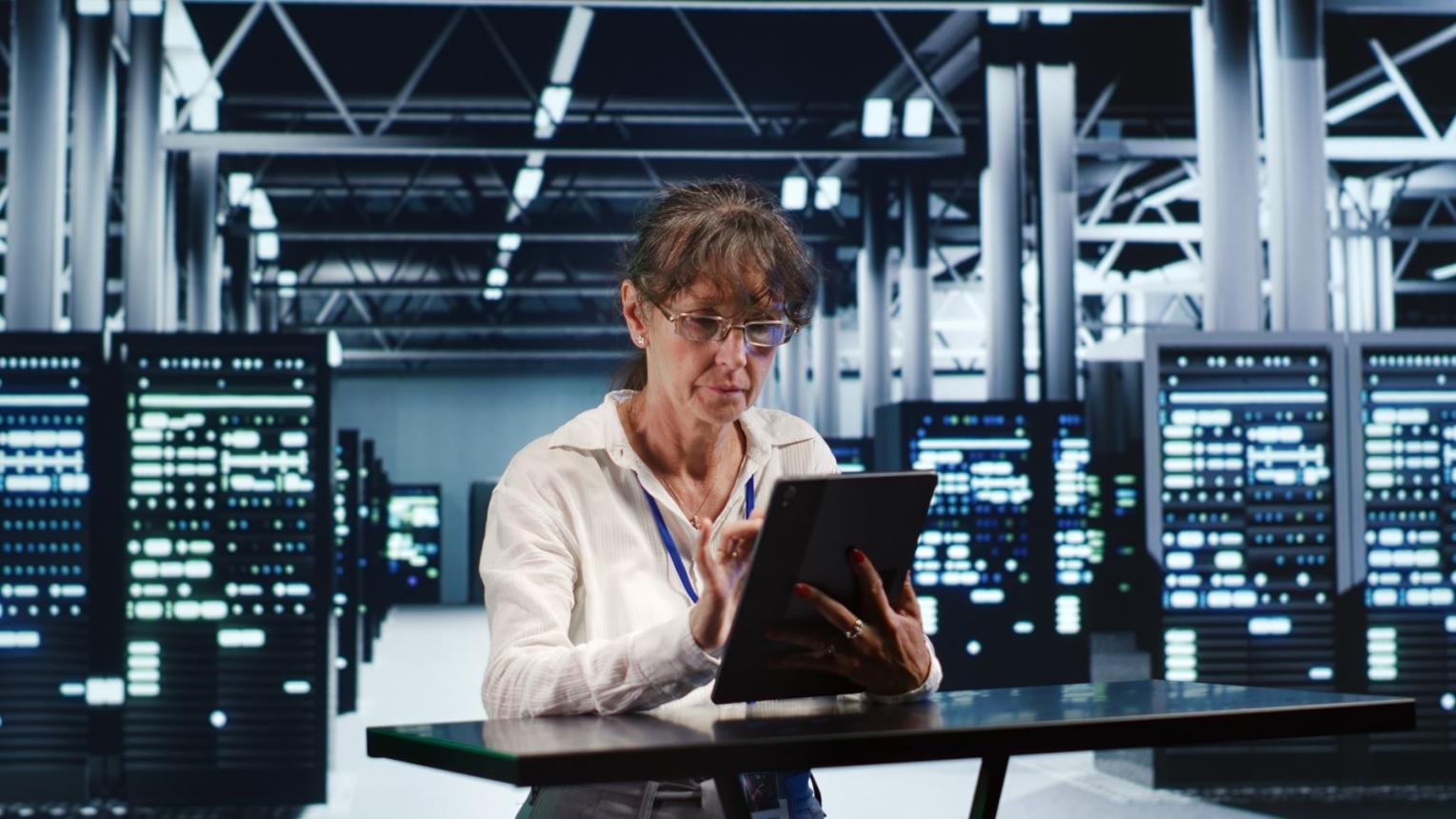 woman in data centre